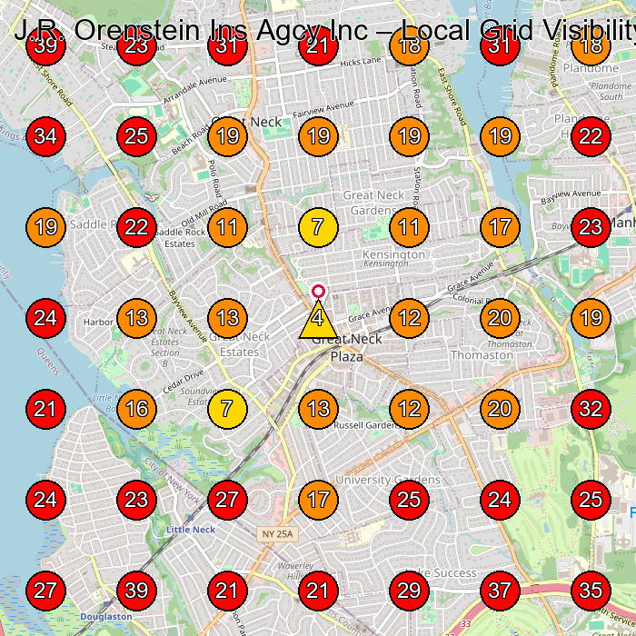 J.R. Orenstein Ins Agcy Inc GeoGrid visibility map for Insurance Agency in Great Neck